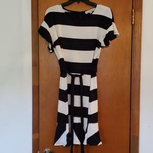 LOFT Black and White Striped Mini Dress